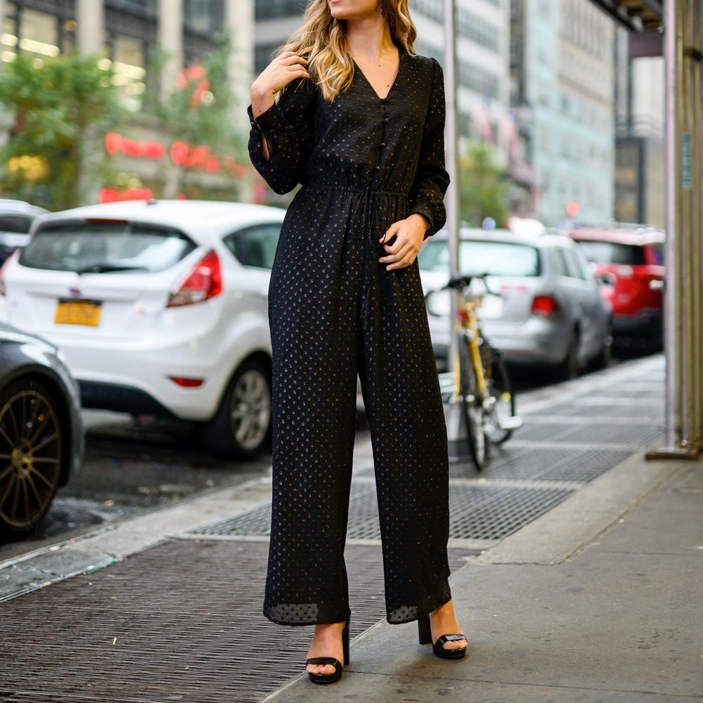 Fray I.D. Black Polka Dot Button top Jumpsuit